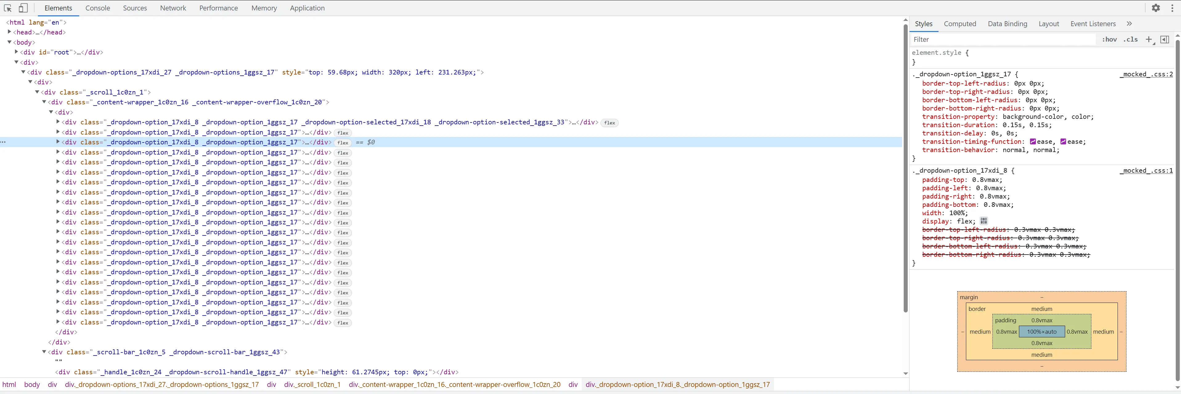 DevTools Elements panel showing the DOM tree, Styles sidebar, and the full tab strip